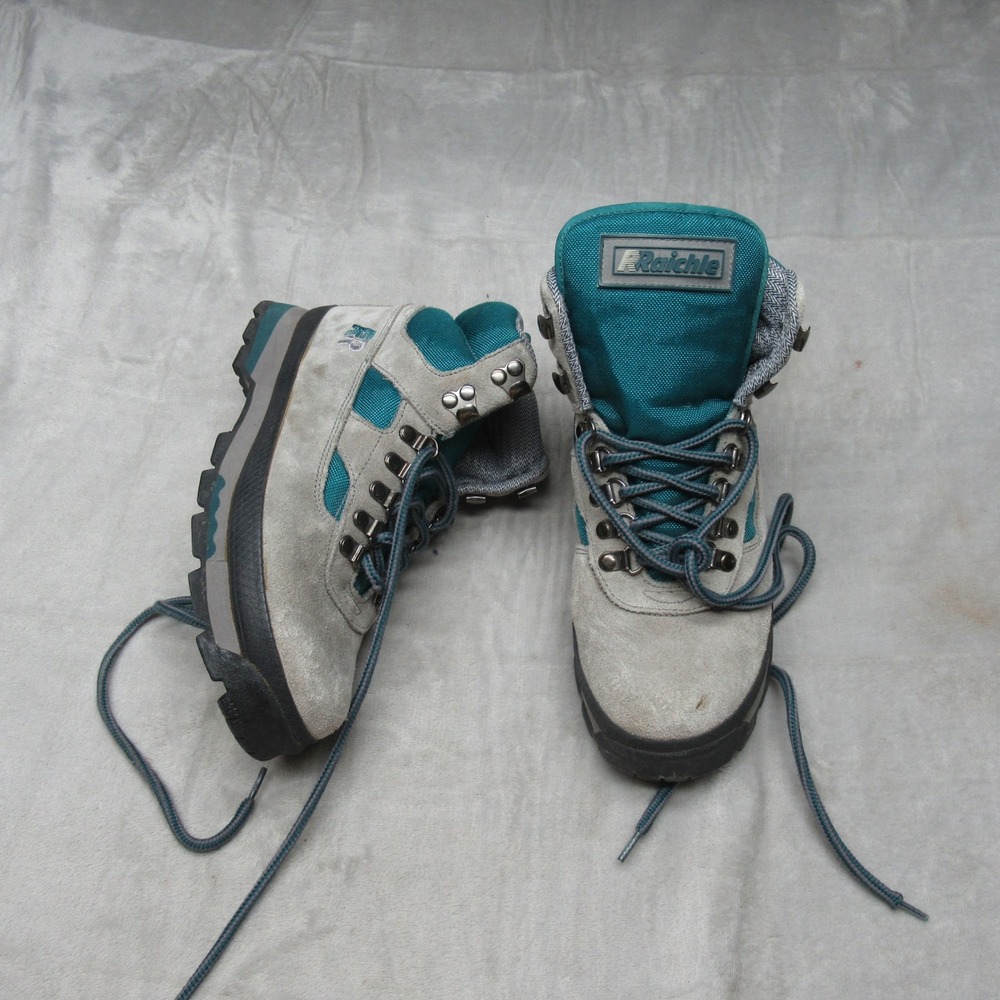 Raichle Womens 7.5 Hiking Boots Blue Suede Trekking Mountaineering‎ Outdoor VTG